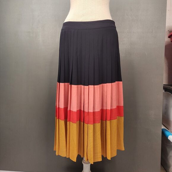 Ann Taylor Dresses & Skirts - Ann Taylor Pleated Midi Skirt 10 Colorblock Flowy Pink Yellow Blue Business Wear